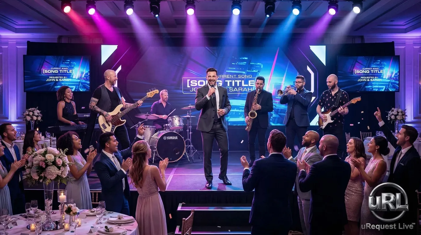 Guest performing on stage with a live band at a Toronto event