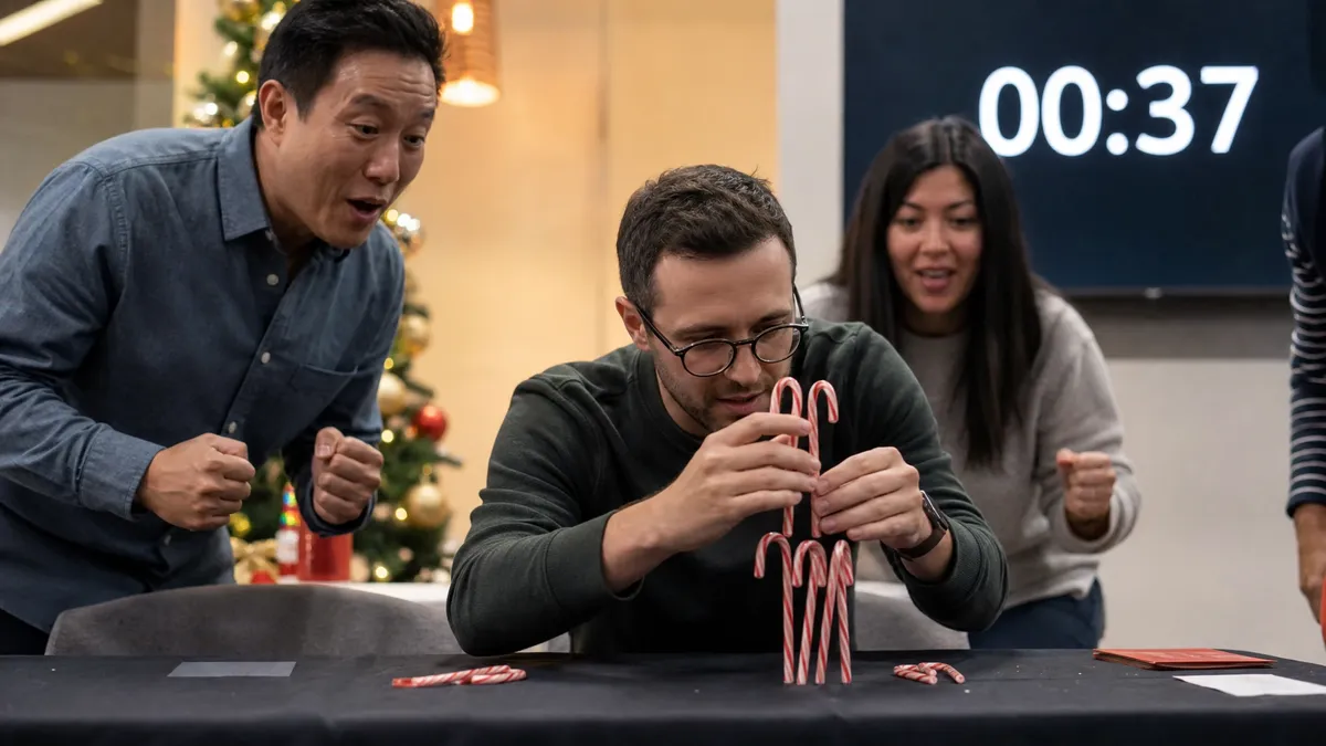 Holiday minute to win it candy cane stacking challenge with a countdown timer