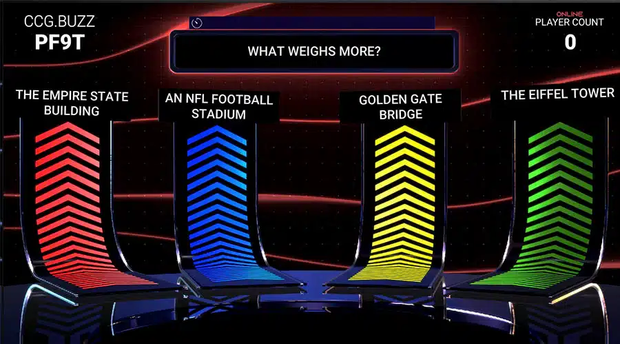 Majority Rules Corporate Game Screen showing live audience voting interface