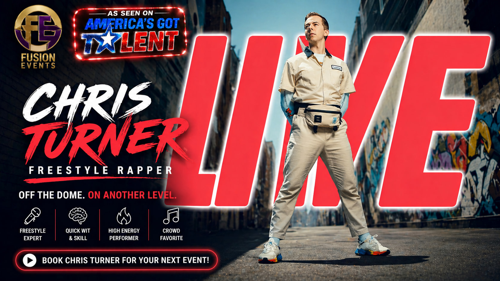 Chris Turner Live — freestyle rapper and comedian as seen on America's Got Talent, performing improvised raps and stand-up at corporate events