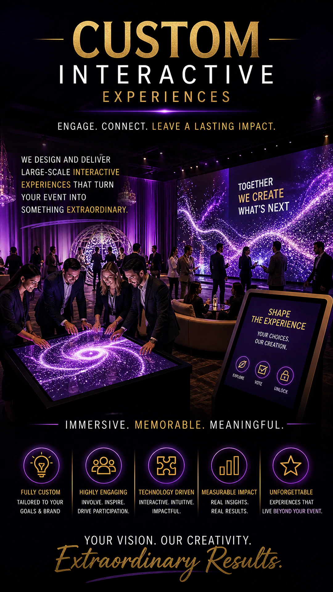 Custom Interactive Experiences for Toronto corporate events — large-scale immersive activations with attendees engaging around a touch-screen table and projection-mapped reception space
