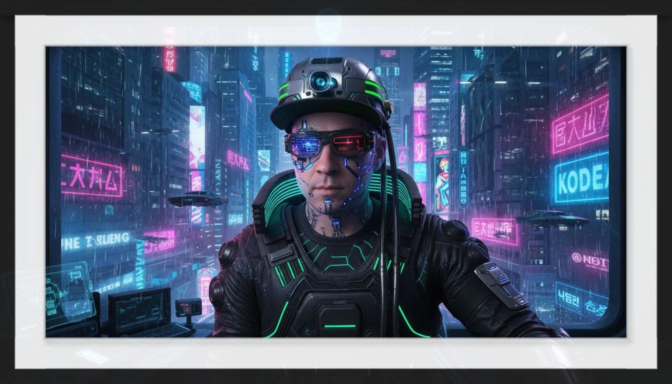 AI photo booth cyberpunk transformation — futuristic neon AI art for corporate events in Toronto