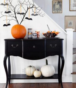 front foyer table with halloween decor